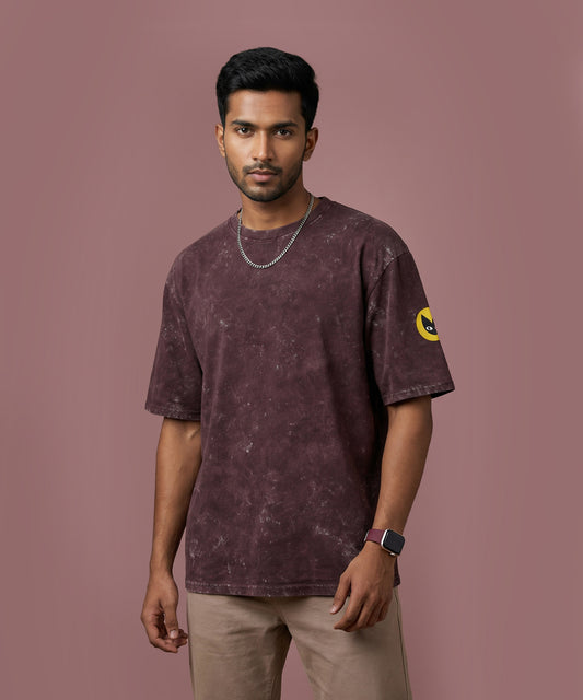 MAROON PULSE | UNISEX ACID WASH OVERSIZED T-SHIRT