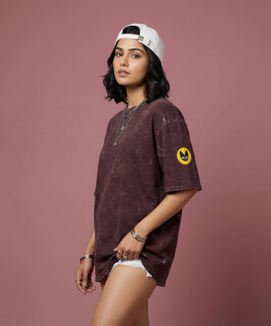 MAROON PULSE | UNISEX ACID WASH OVERSIZED T-SHIRT